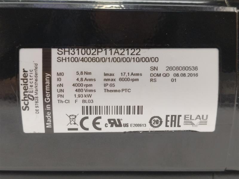 Schneider Electric SH31002P11A2122 SH100/40060/0/1/00/00/10/00/00 Servo Motor
