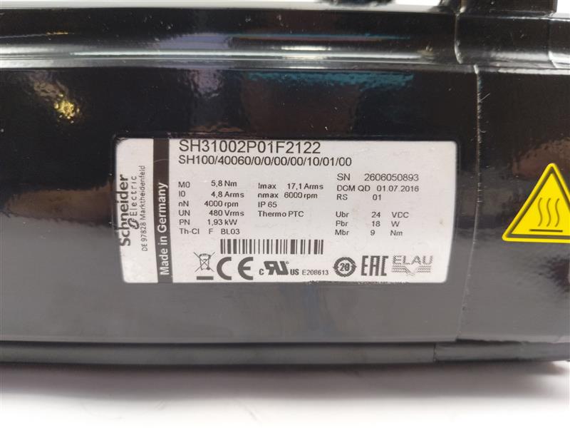Shneider Electric SH31002P01F2122 Servo Motor, SH100/40060/0/0/00/00/10/01/00