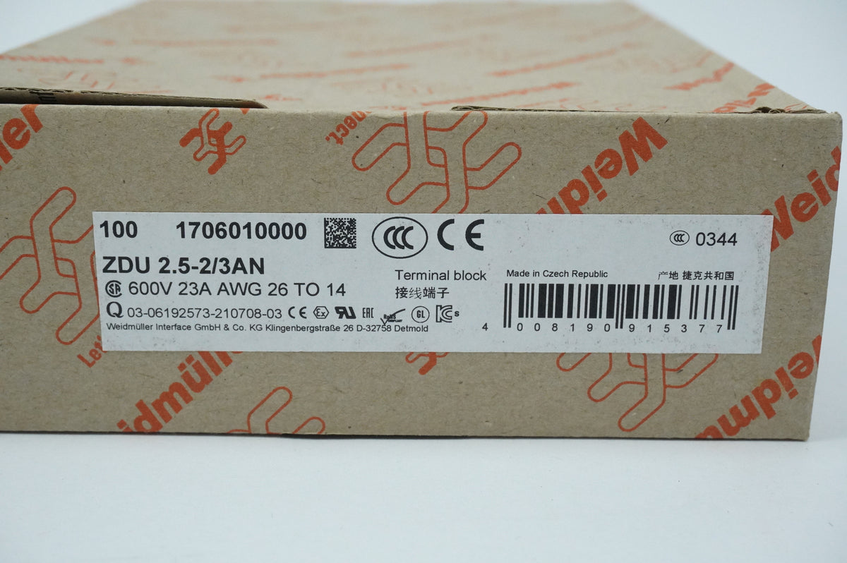 Weidmüller 1706010000 ZDU 2.5-2/3AN Terminal Block Batch 100pcs.
