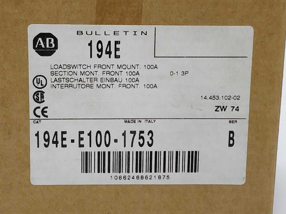 ALLEN-BRADLEY 194E-E100-1753 Loadswitch front mount 100A, unused