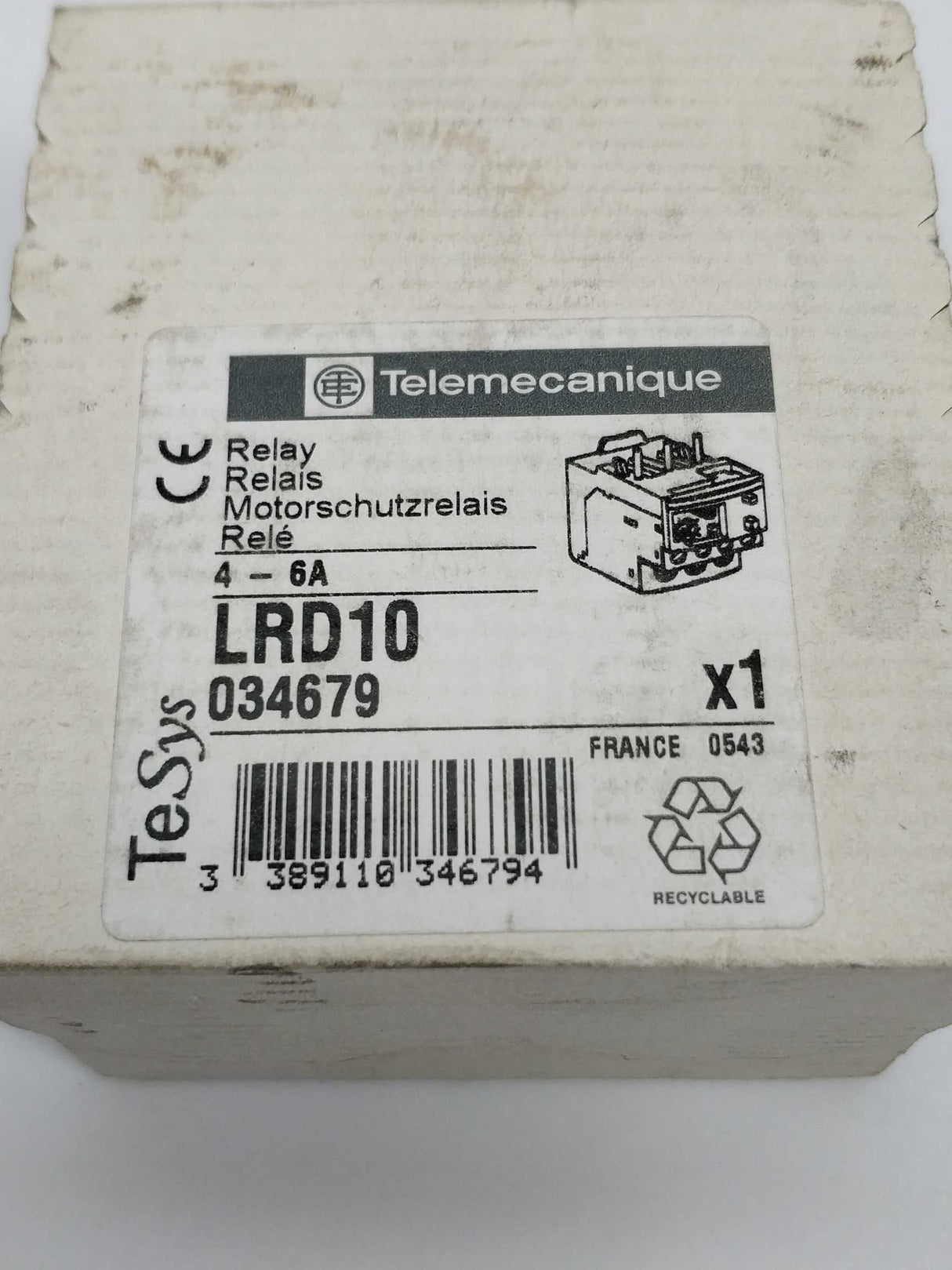 TELEMECANIQUE LRD10 TeSys 034679 Relay 4-6A