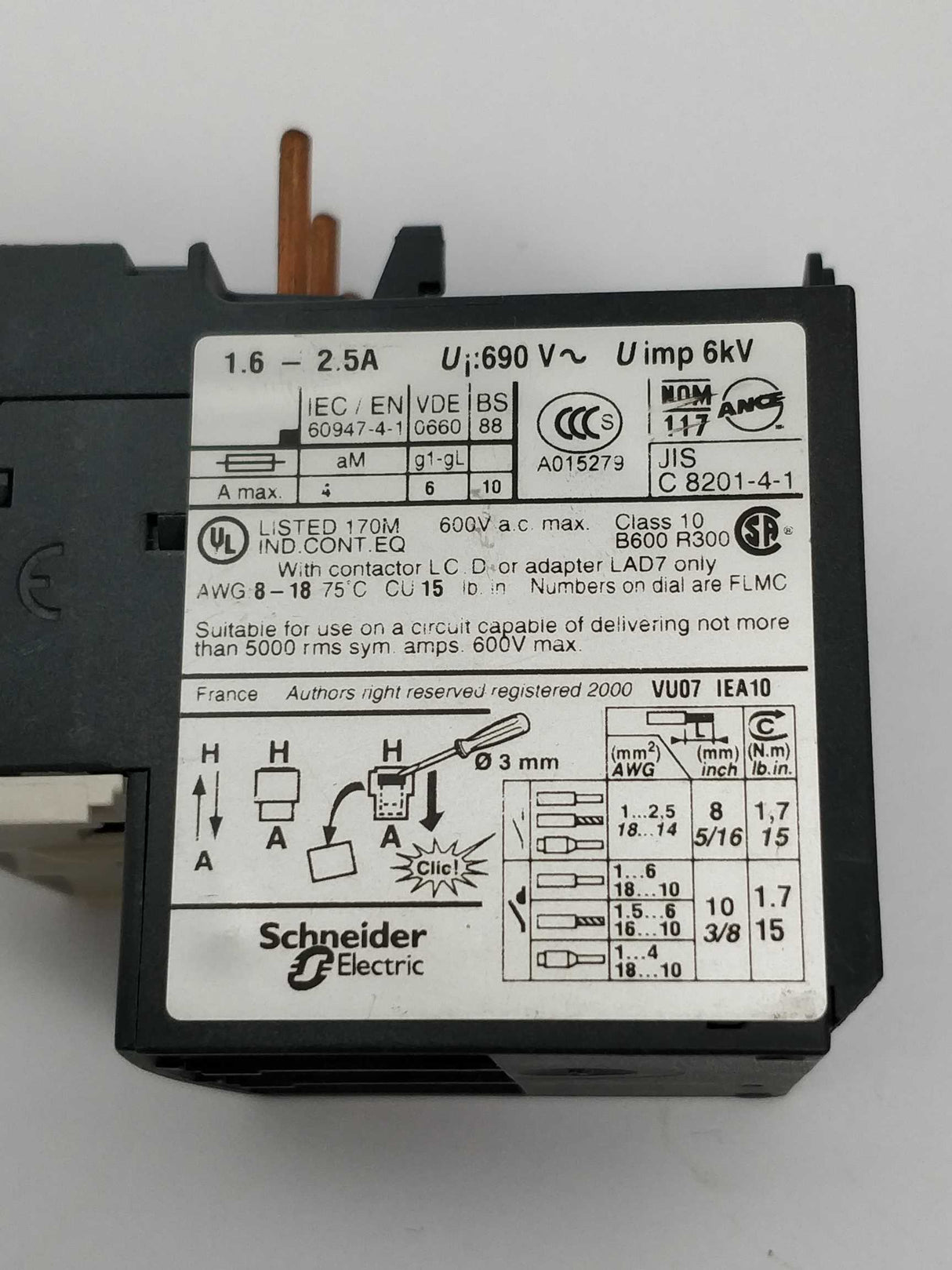 TELEMECANIQUE LRD 07 Overload relay 1.6-2.5A