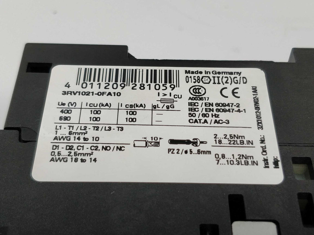 Siemens 3RV1021-1FA10 Sirius Circuit breaker E05