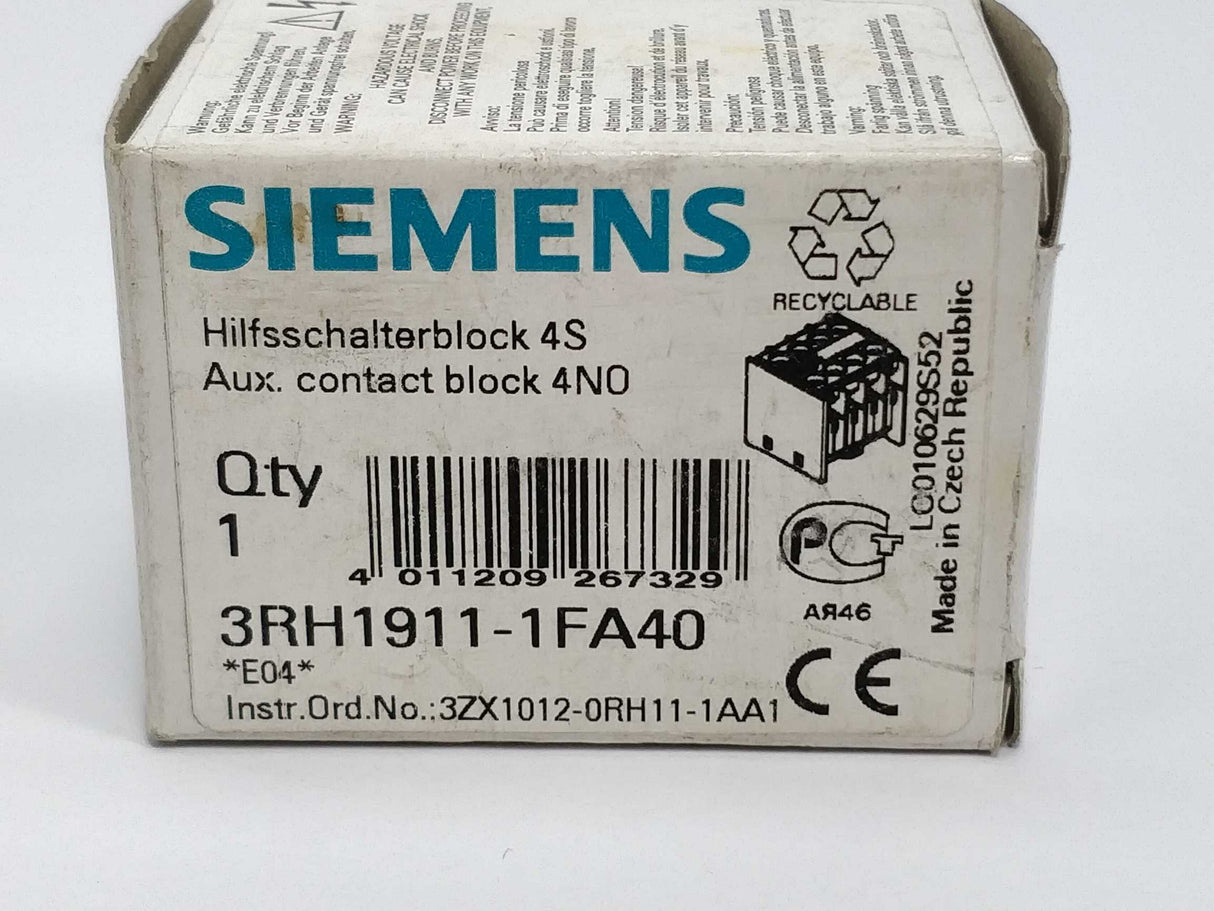 Siemens 3RH1911-1FA40 Auxiliary switch block E04