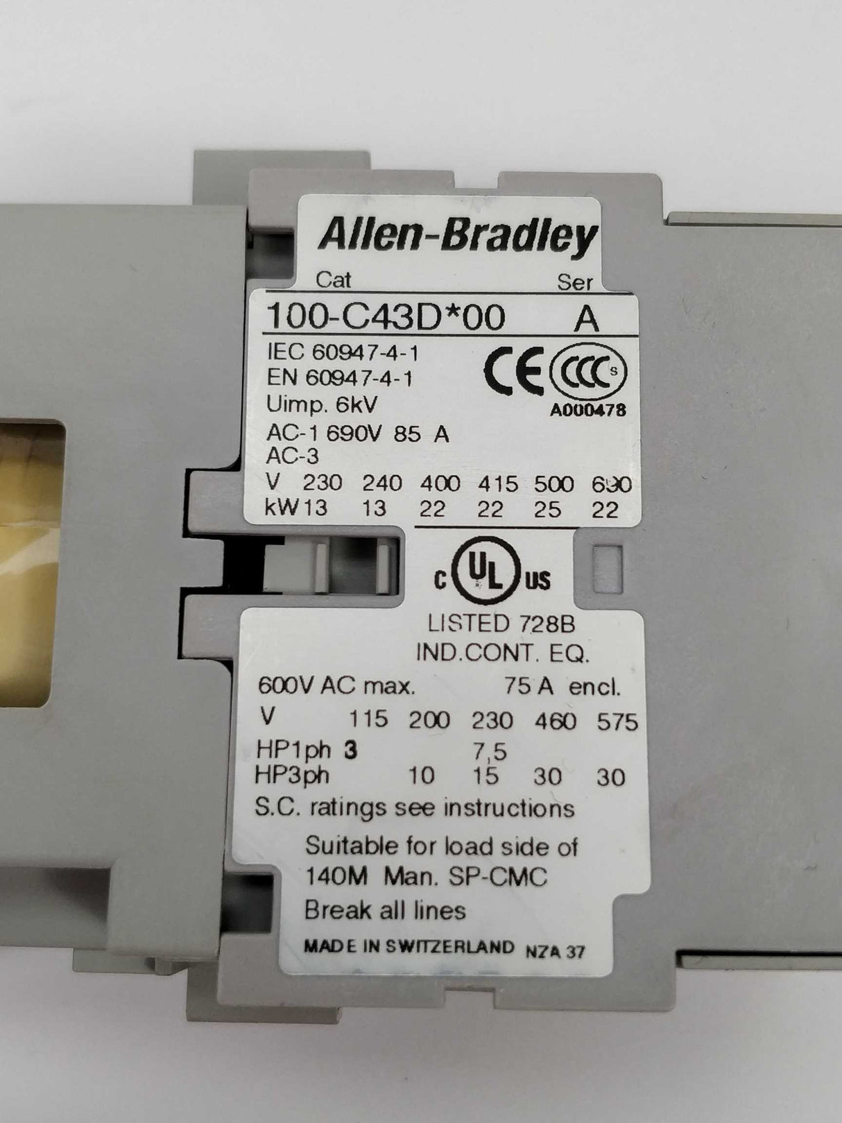 ALLEN-BRADLEY 100-C43D*00 Contactor ser.A