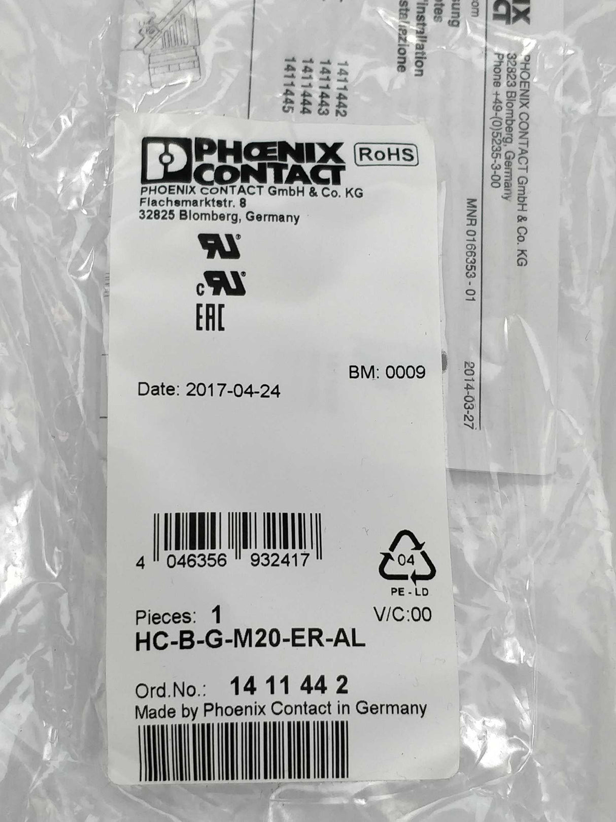 Phoenix Contact HC-B-G-M20-ER-AL Cable Gland, B Series, M20