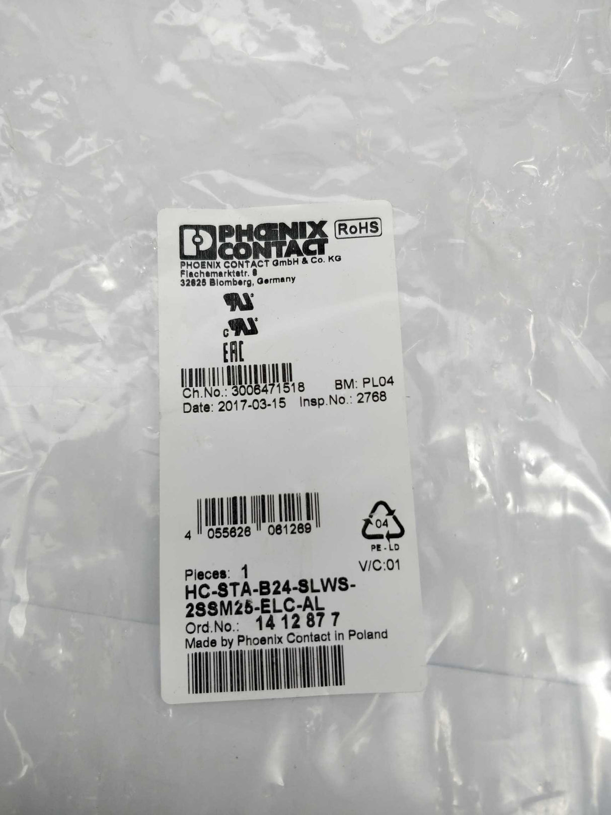 Phoenix Contact HC-STA-B24-SLWS-2SSM25-ELC-AL Housing