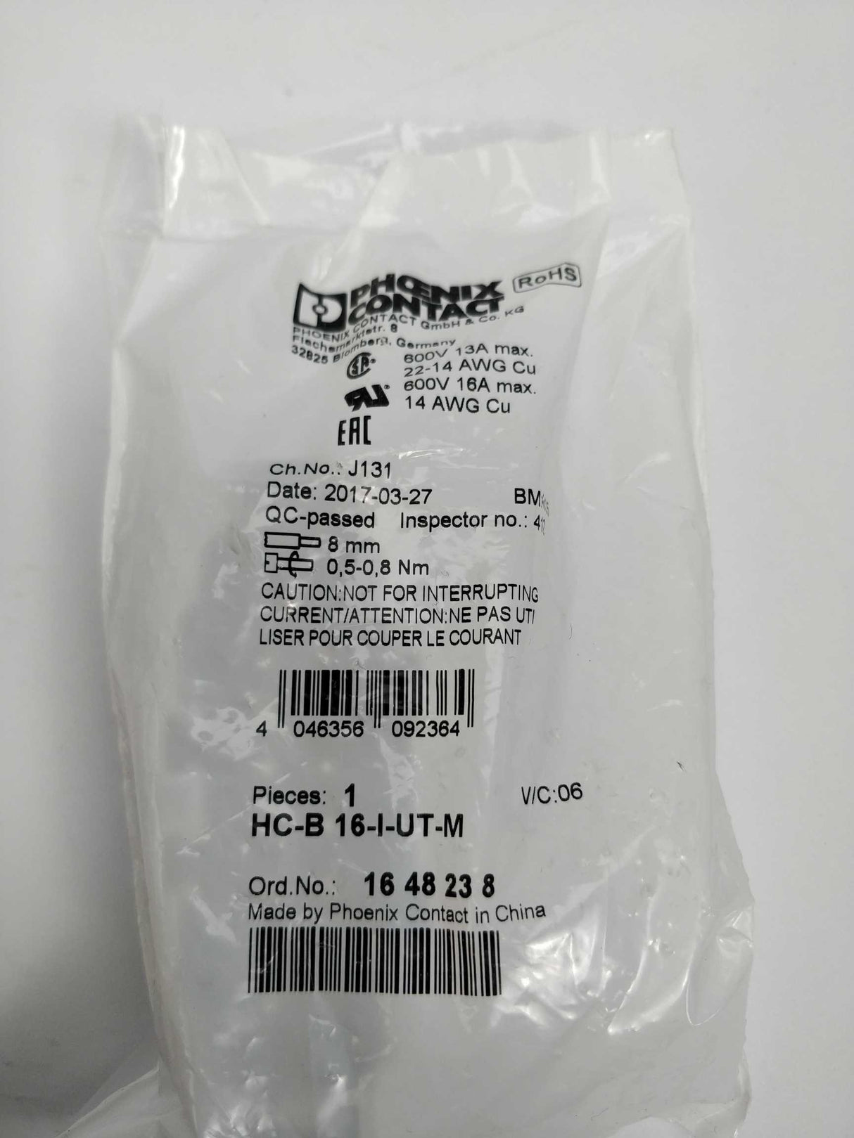 Phoenix Contact HC-B 16-I-UT-M Contact insert