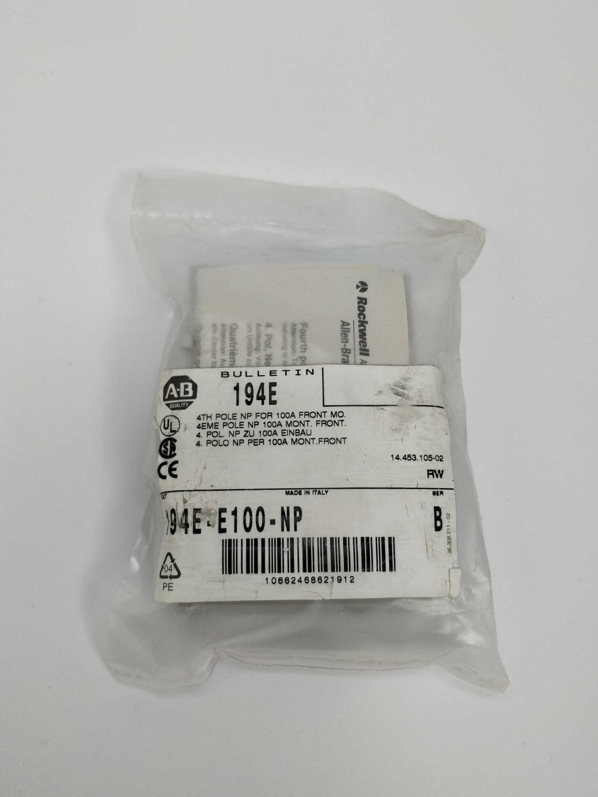 ALLEN-BRADLEY 194E-E100-NP Ser. B 4th pole NP