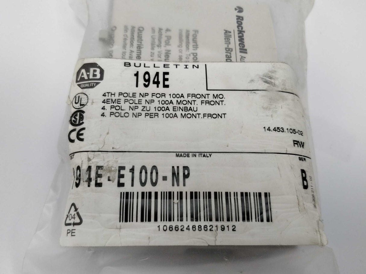 ALLEN-BRADLEY 194E-E100-NP Ser. B 4th pole NP