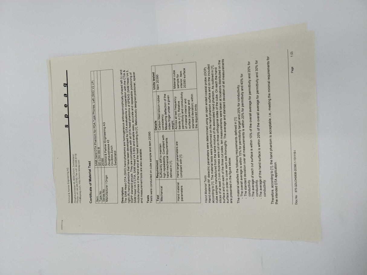 Schmid & Partner Engineering SHO V2LB & SHO V2LP SAM Phantom