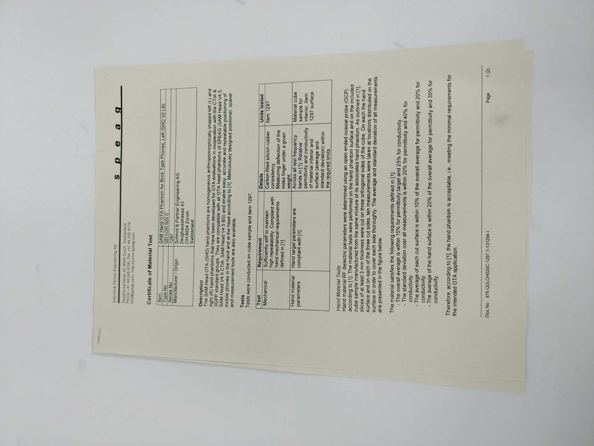 Schmid & Partner Engineering SHO V2LB & SHO V2LP SAM Phantom