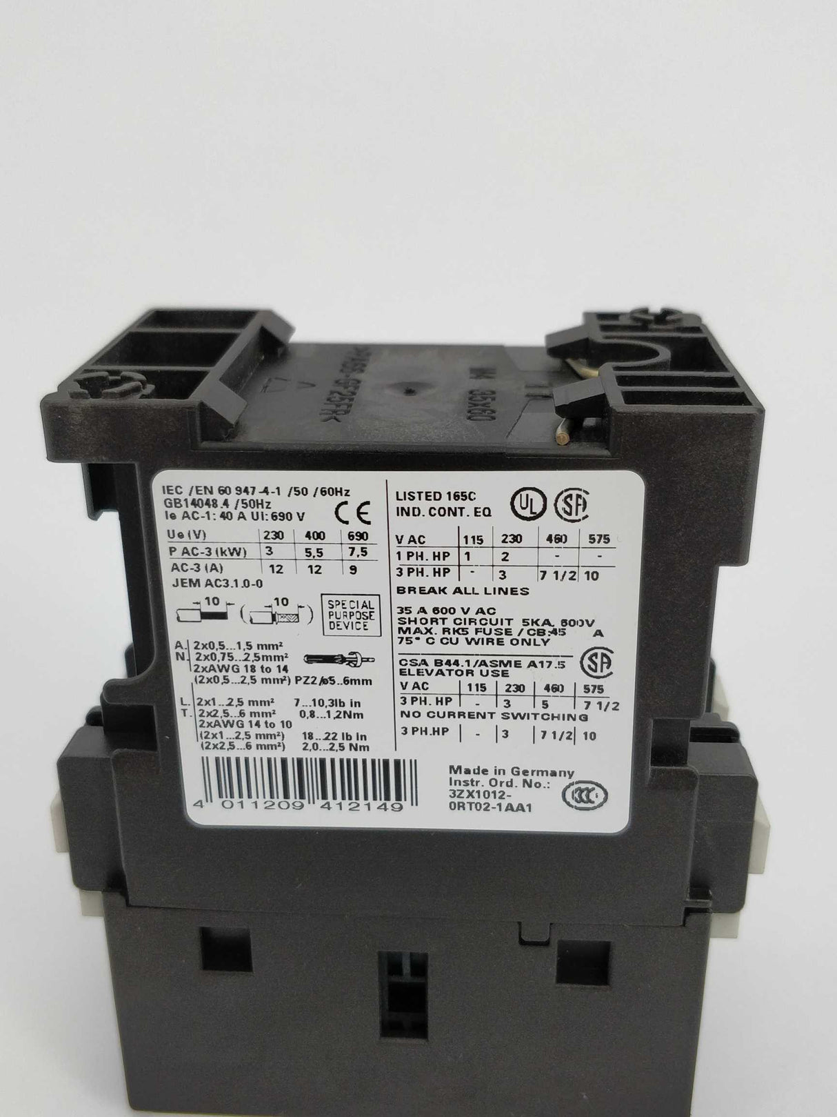 Siemens 3RT1024-1BB44-1AA0 Power contactor E:05