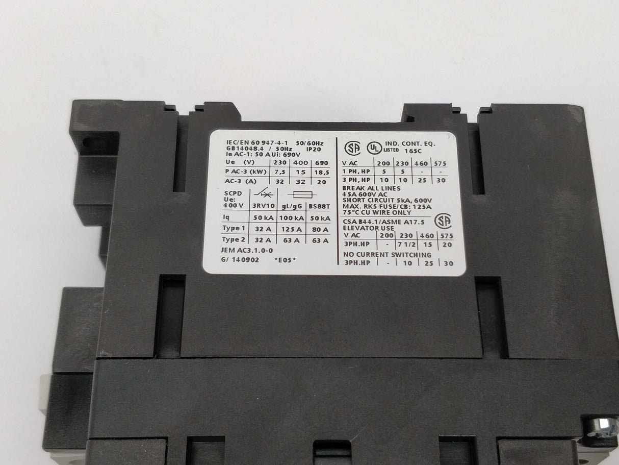 Siemens 3RT1034-1BB44 Power contactor E05 with 3RT1926-1BB00