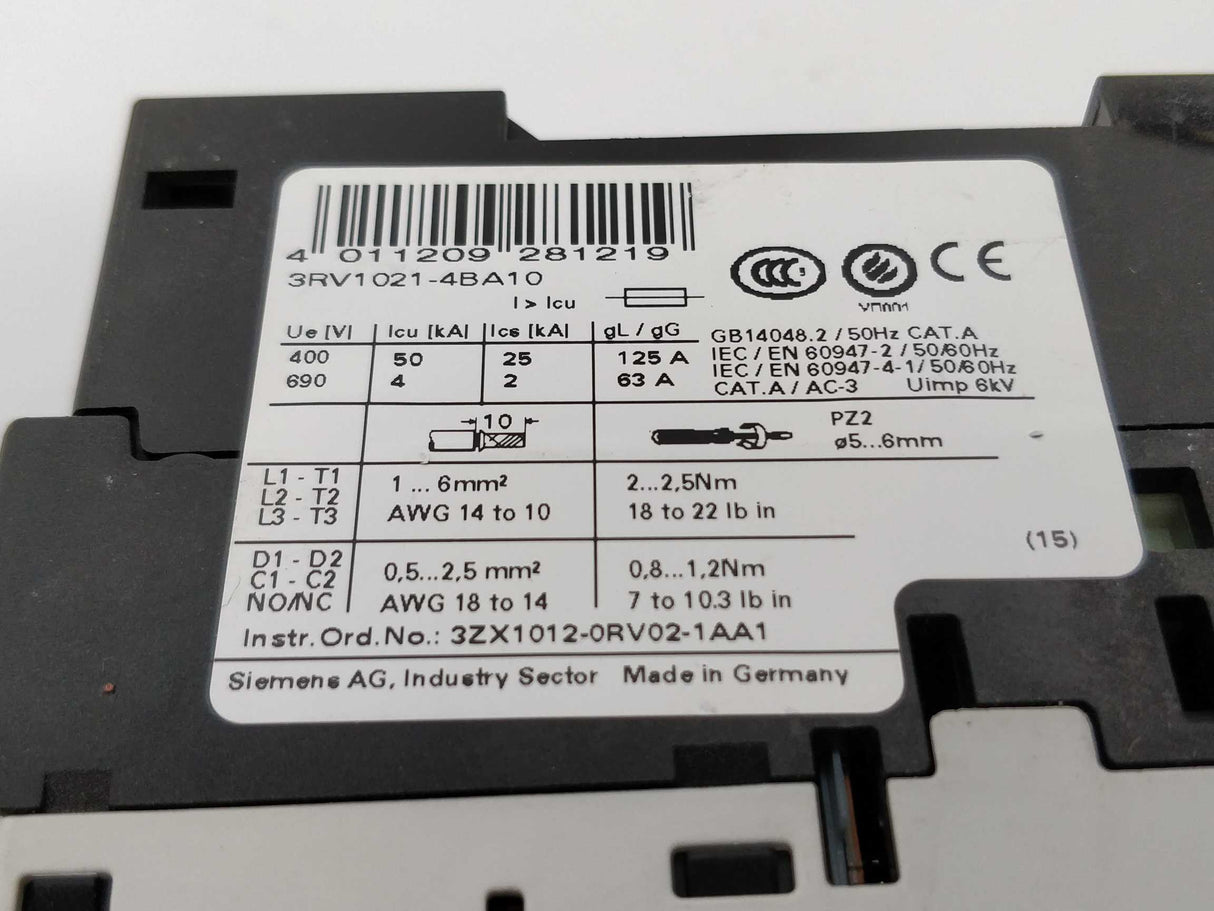 Siemens 3RV1021-4BA10 Circuit breaker
