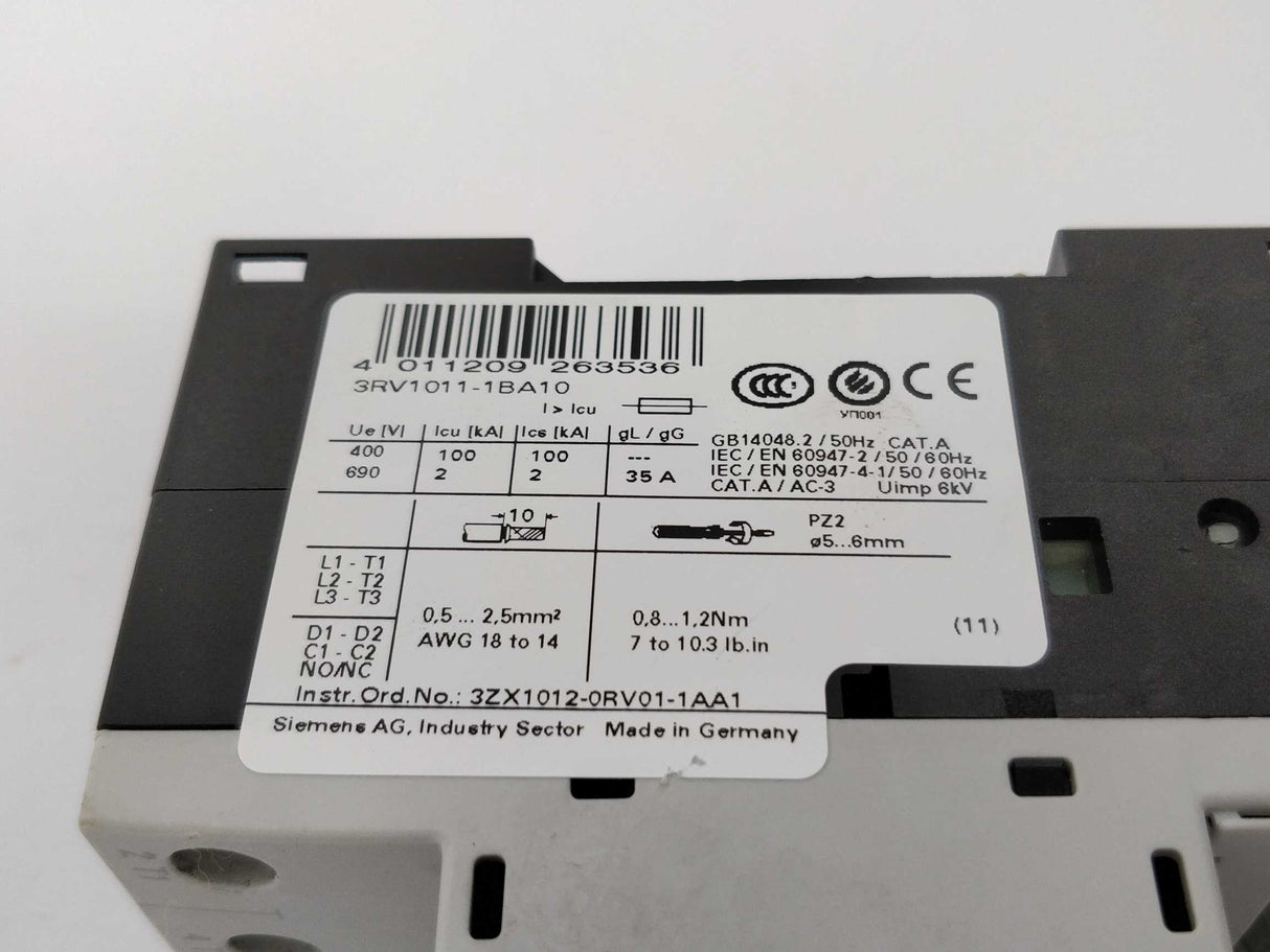 Siemens 3RV1011-1BA10 motor protection,