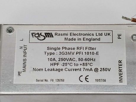 RASMI ELECTRONICS LTD 3G3MV PFI 1010-E  3G3MV-PFI-1010-E Single phase RFI filter