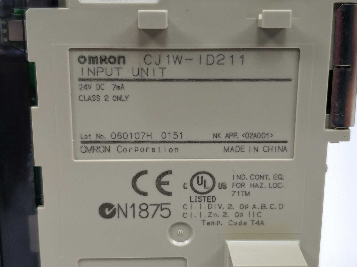OMRON CJ1W-ID211 Input Unit, 24V DC 7mA Class 2 only