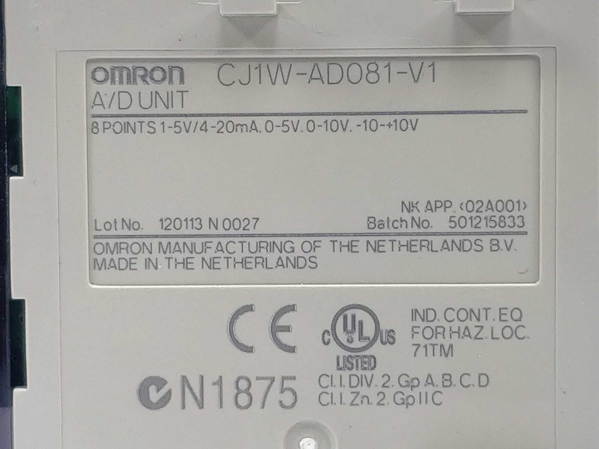 OMRON CJ1W-AD081-V1 A/D Unit