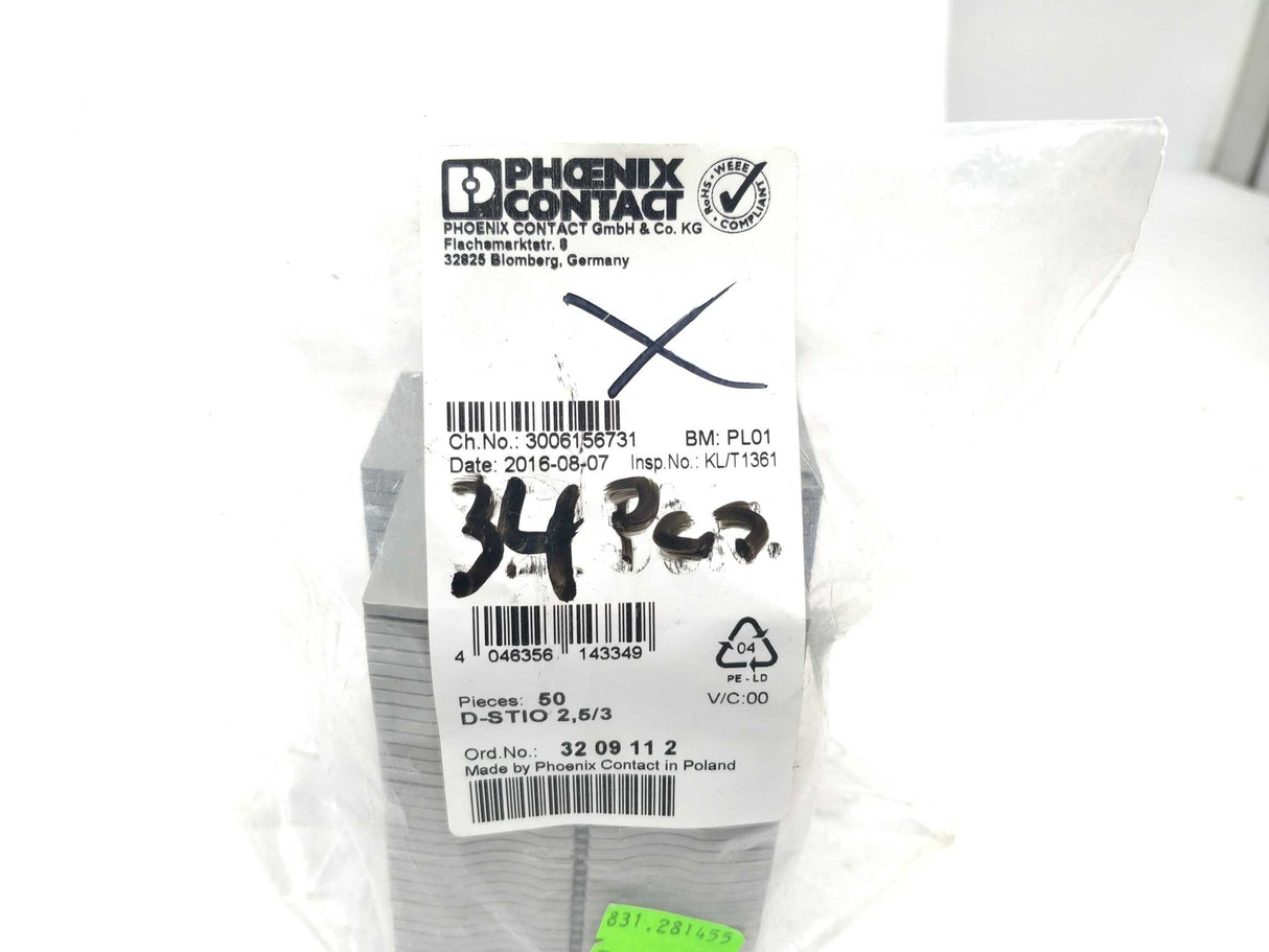 Phoenix Contact 3209112 End cap D-STIO 2,5/3 34 Pcs.