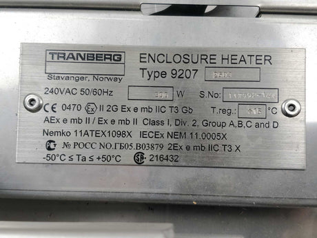 TRANBERG 92072603 Enclosure heater Type 9207