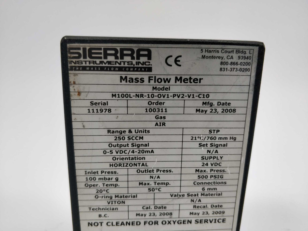 Sierra M100L-NR-10-OV1-PV2-V1-C10 Mass Flow Meter,Ser:111978