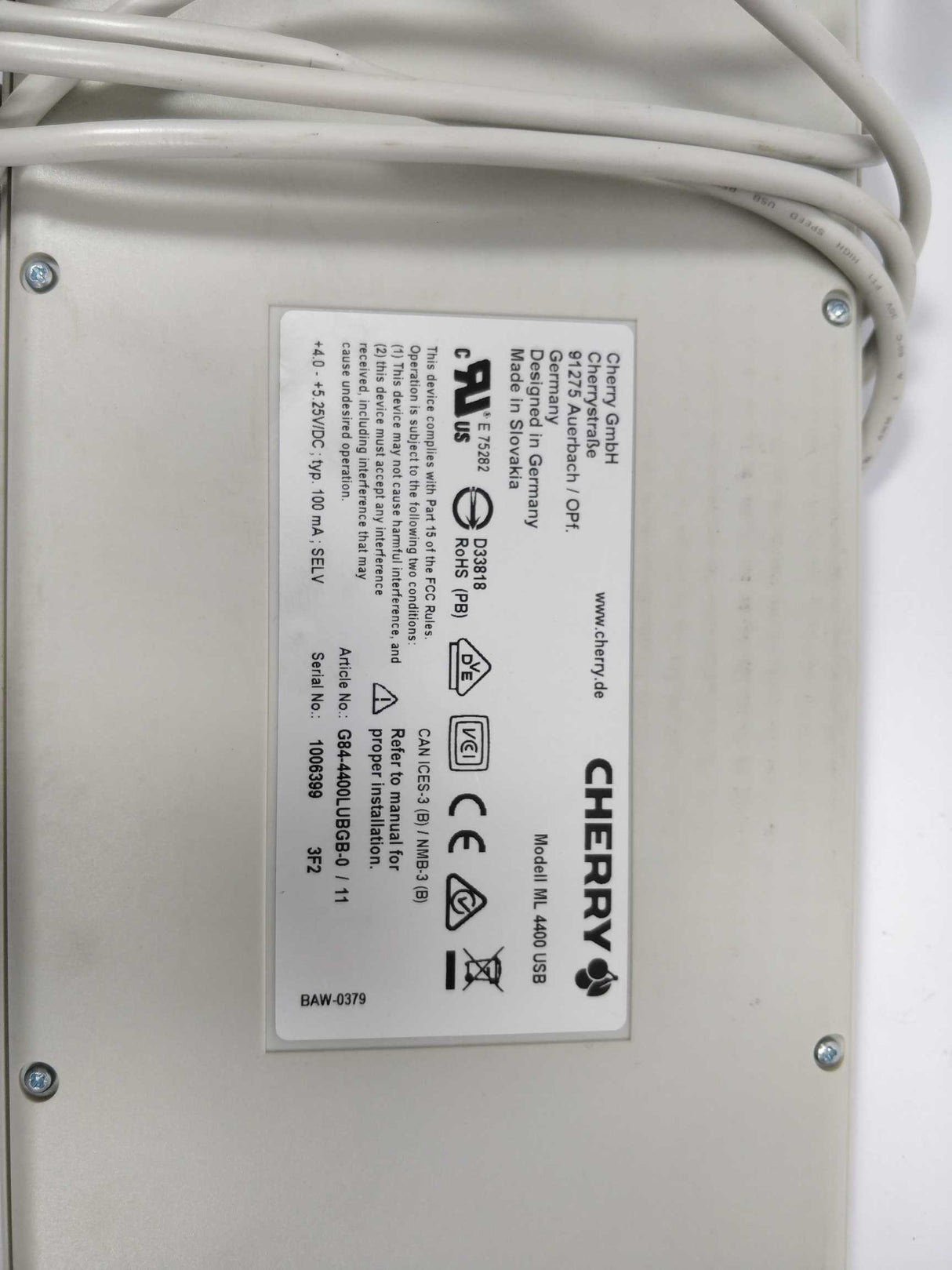 Cherry G84-4400LUBGB-0 /11 ML 4400 USB Keyboard English layout