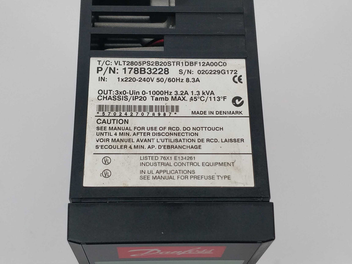 Danfoss 178B3228 VLT 2800 1.3kVA 230V to 480V, T/C: VLT2805PS2B20STR1DBF1