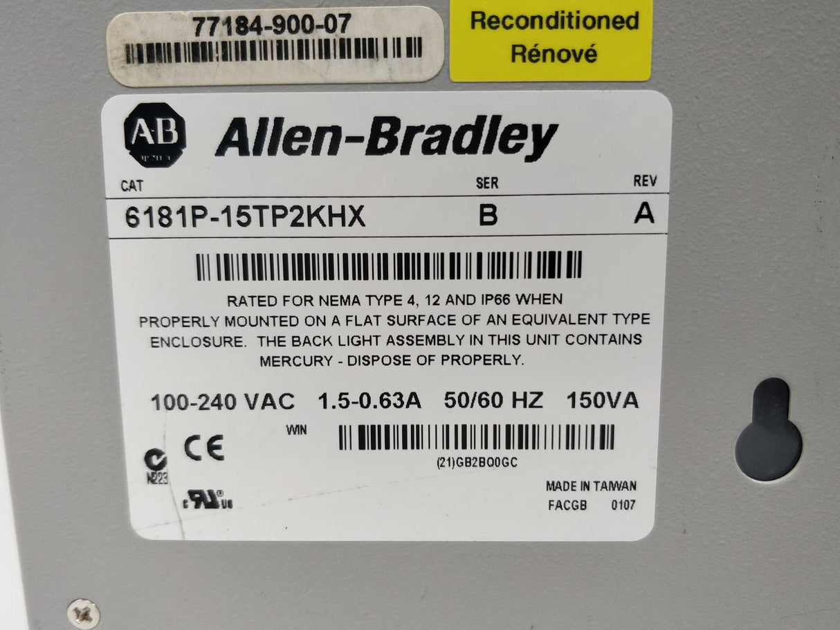 AB 6181P-15TP2KHX VersaView Ser. B Rev. A with 6189V-25HDD Ser. B Rev. A