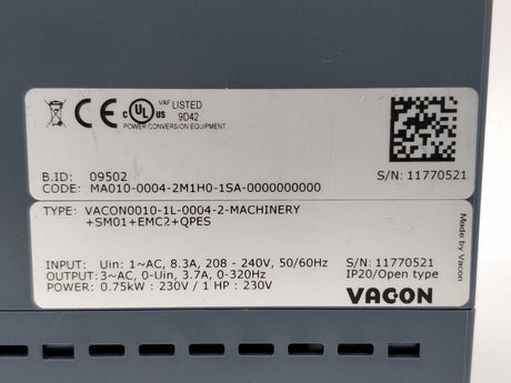 Vacon VACON0010-1L-0004-2 AC Drives