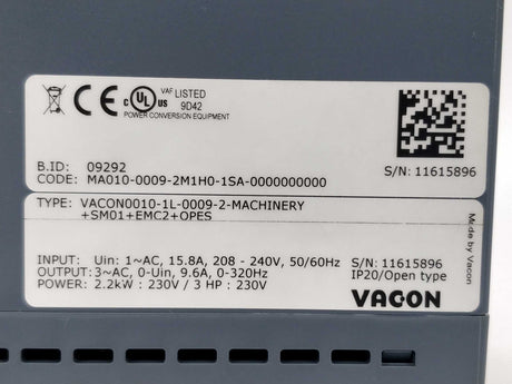 Vacon VACON0010-1L-0009-2 AC Drives