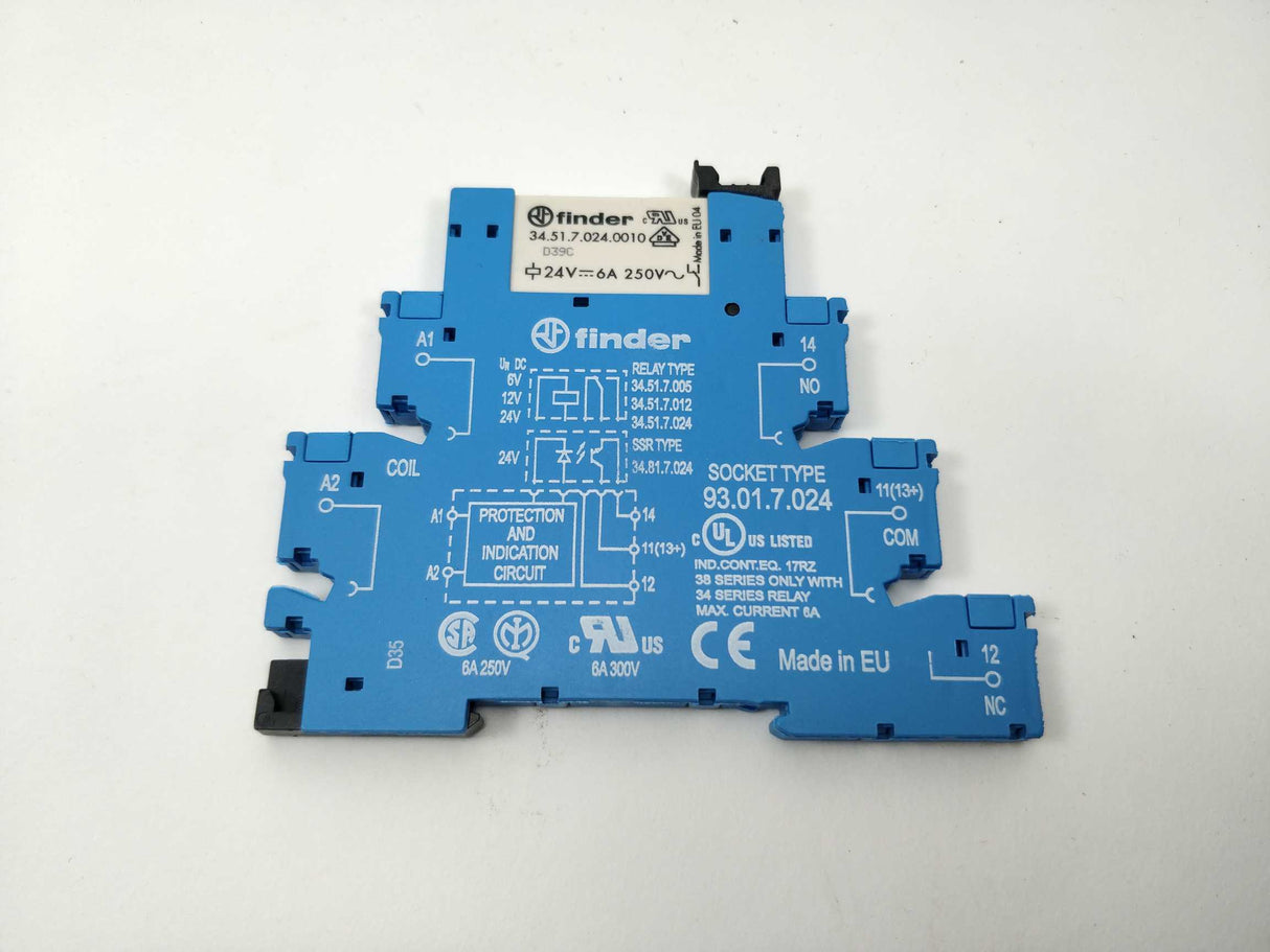 Finder 34.51.7.024.0010 relay & 93.01.7.024 socket 5 Pcs together
