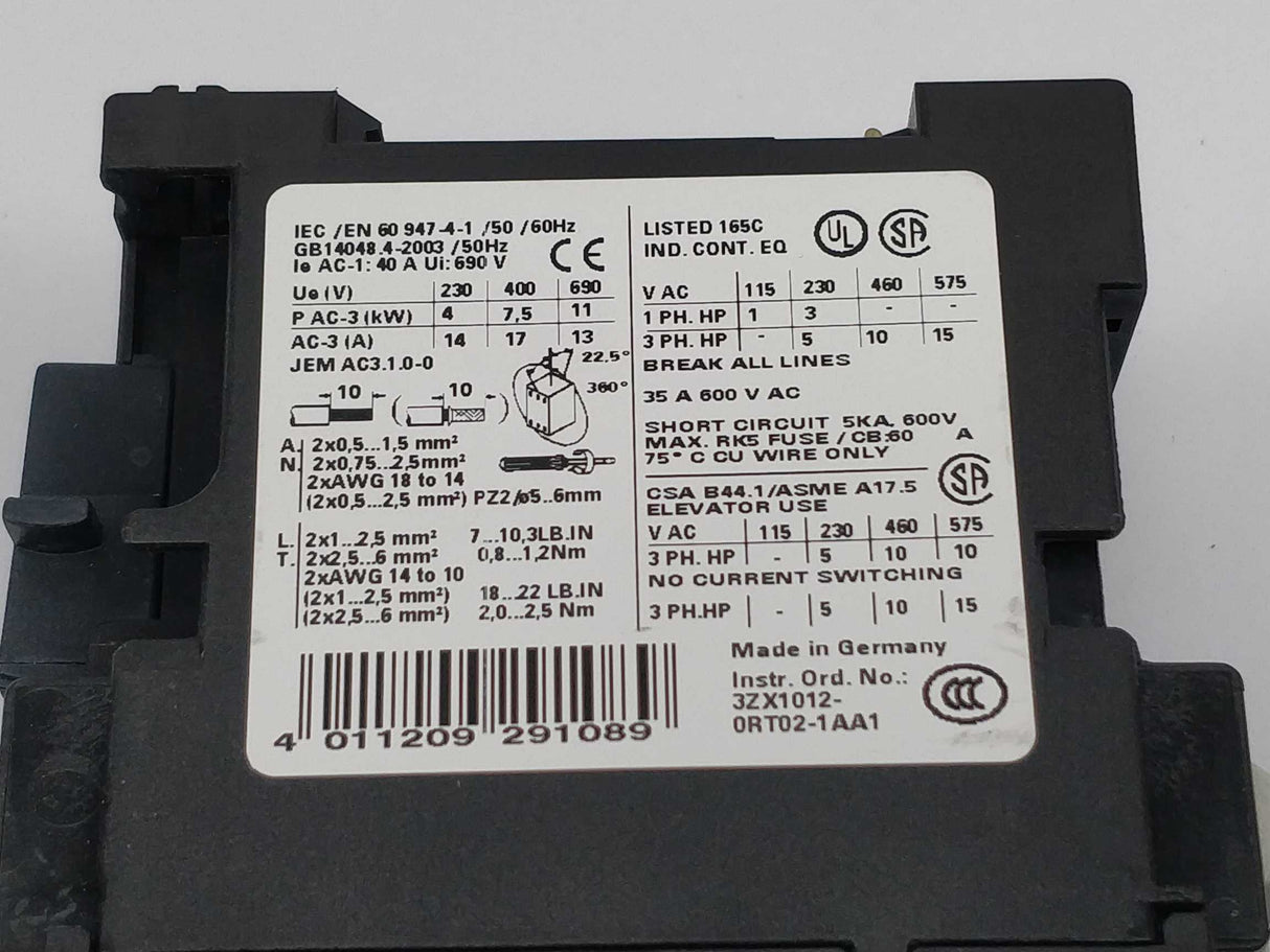 Siemens 3RT1025-1BB40 Power contactor with 3RT1926-1BB0 24-48V AC/DC coil