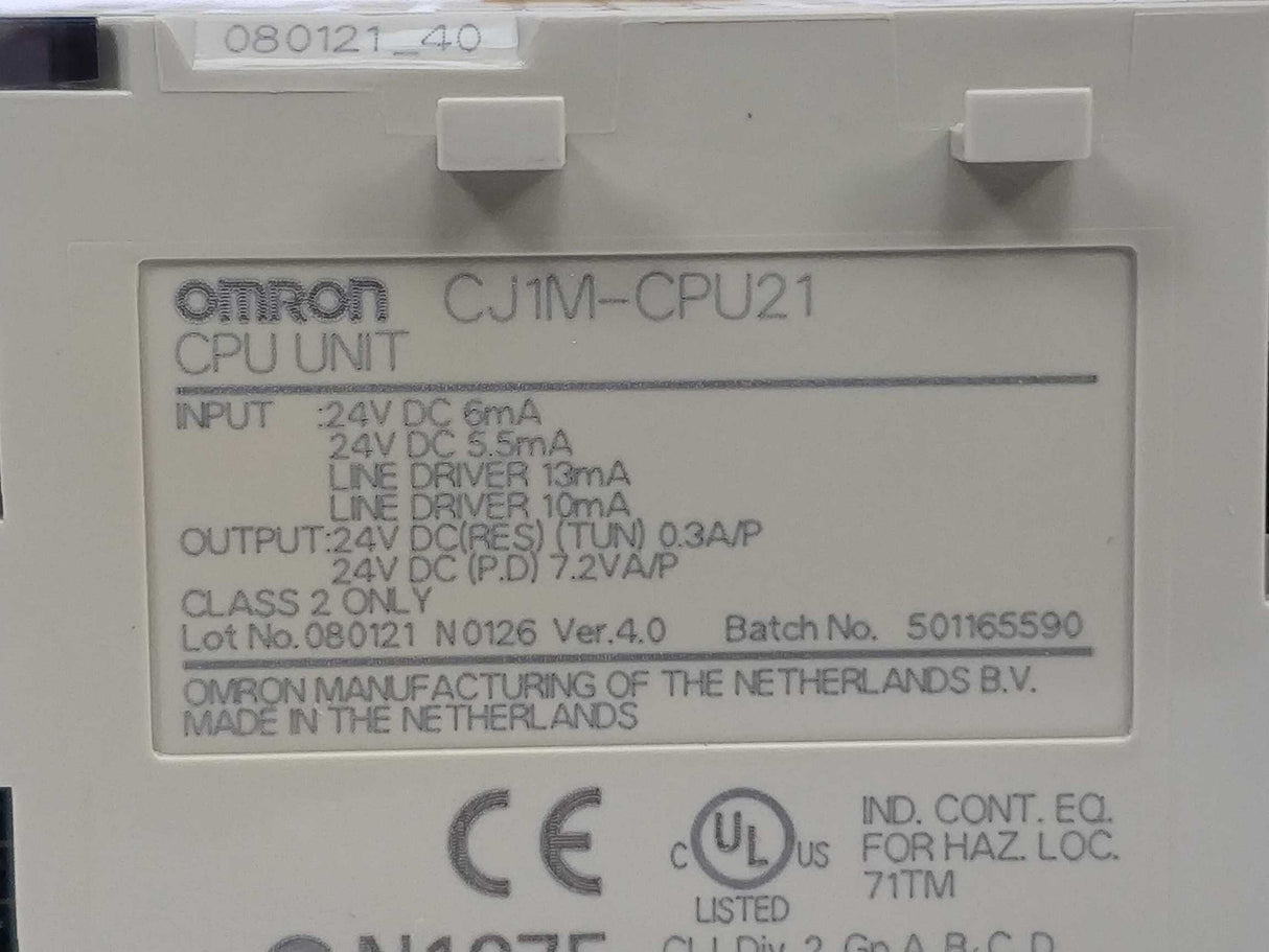 OMRON CJ1M-CPU21 CPU Unit 24VDC