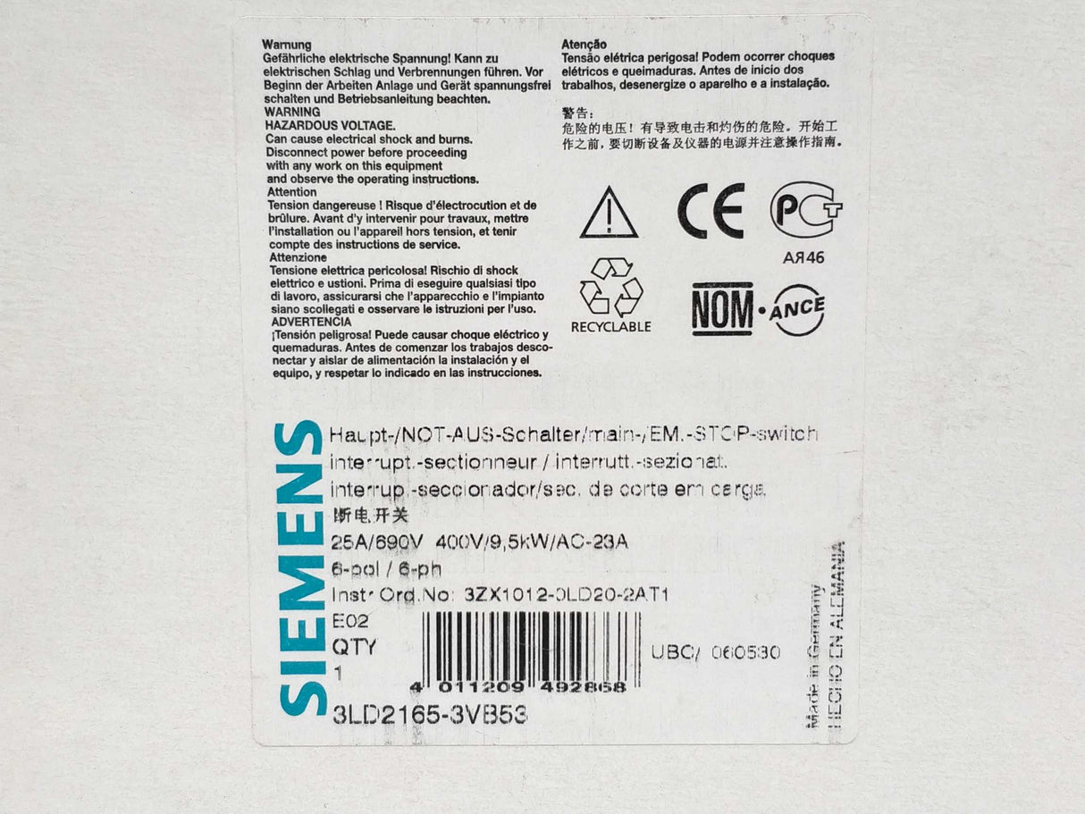 Siemens 3LD2165-3VB53 SENTRON, Switch disconnector 3LD