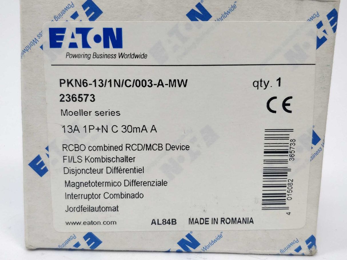Eaton 236573 PKN6-13/1N/C/003-A-MW RCBO Combined RCD/MCB Device