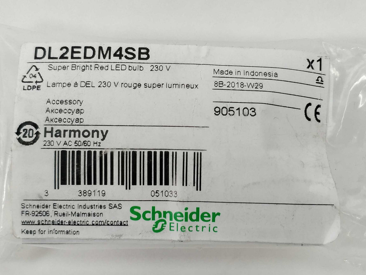 Schneider Electric DL2EDM4SB Super Bright RedLED bulb 230V AC/DC 50/60Hz