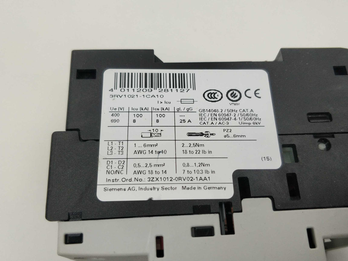 Siemens 3RV1021-1CA10 Sirius Circuit breaker