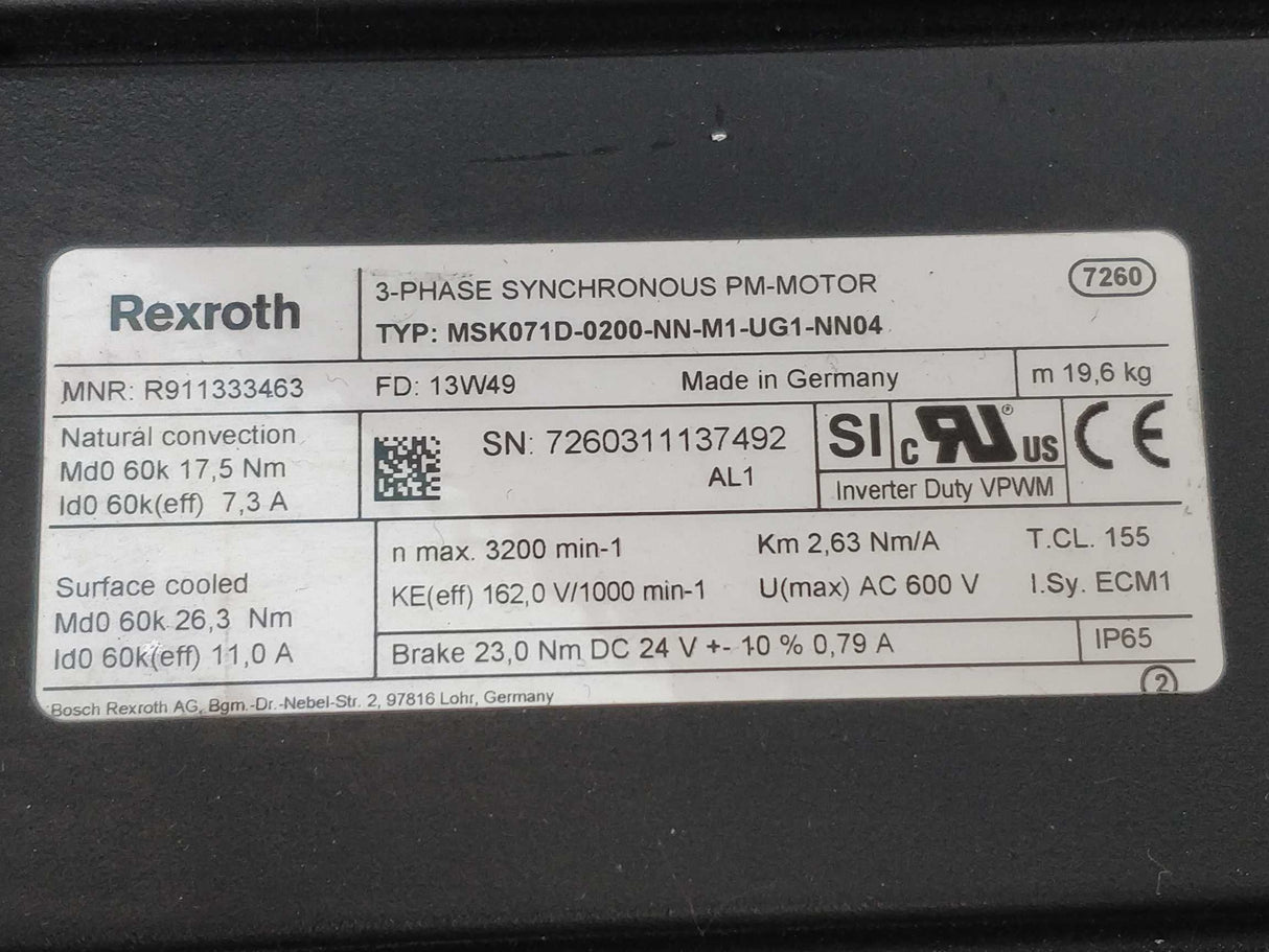 Rexroth R911333463 MSK071D-0200-NN-M1-UG1-NN04