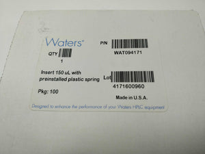 Waters WAT094171 Low Volume Insert 150 µL Volume with Plastic Spring 100pcs