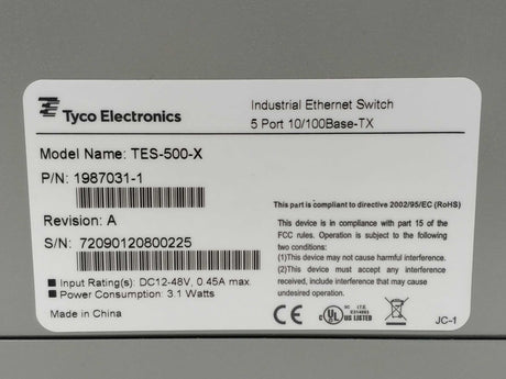 Tyco Electronics 1987031-1 TES-500-X Industrial Ethernet Switch