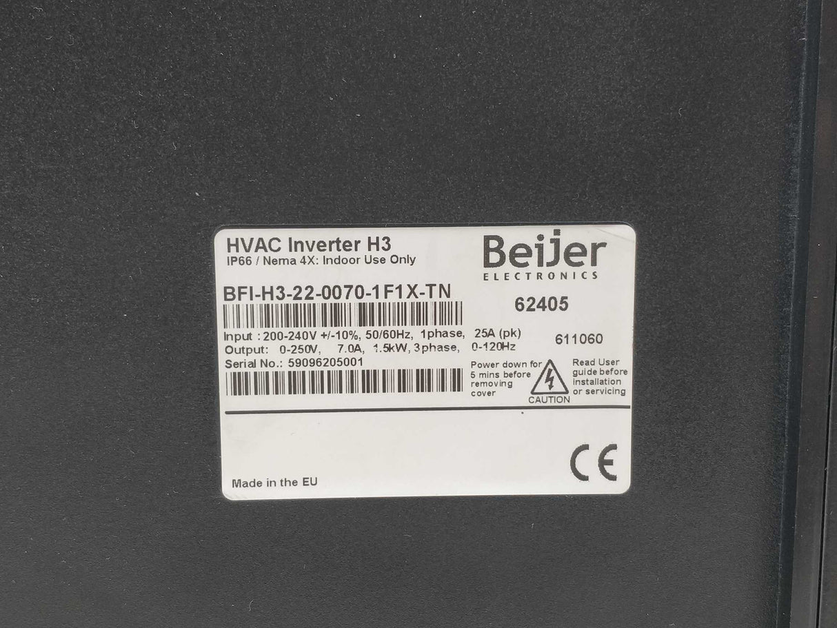 BEIJER ELECTRONICS BFI-H3-22-0070-1F1X-TN HVAC. 62405 HVAC Inverter H3
