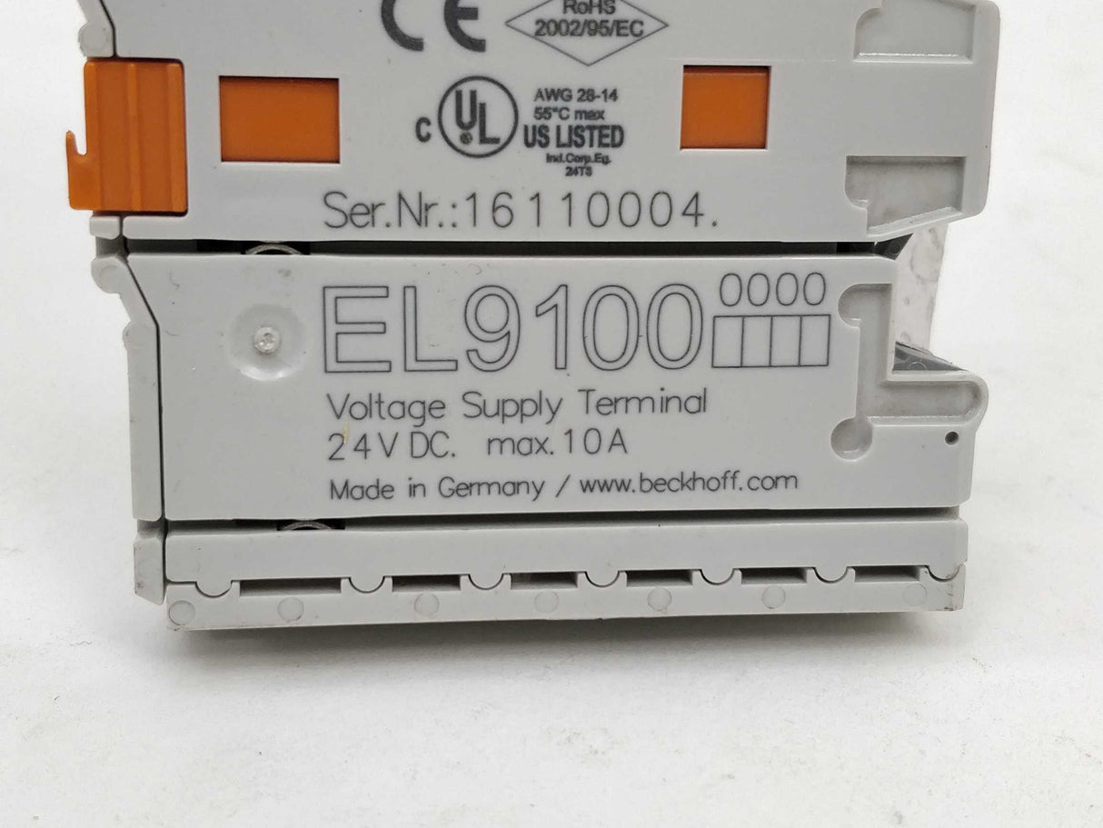 Beckhoff EL9100 Voltage Supply Terminal, 24V DC. Max 10A
