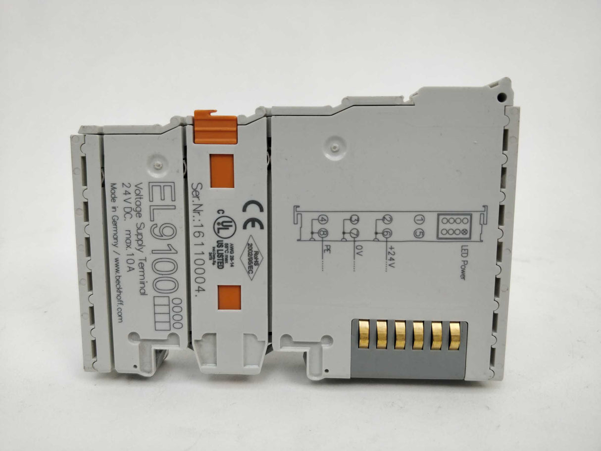 Beckhoff EL9100 Voltage Supply Terminal, 24V DC. Max 10A