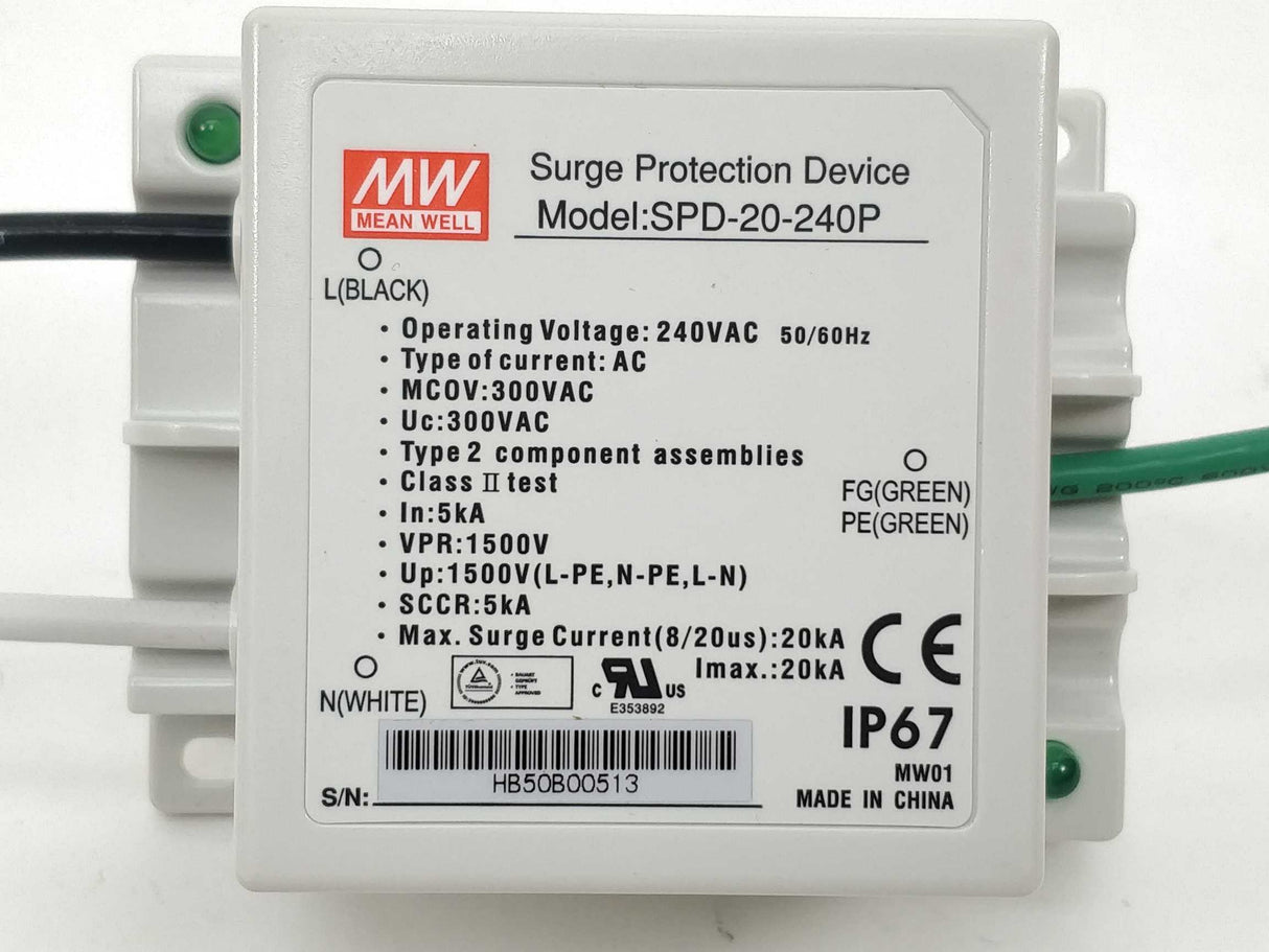 Mean Well SPD-20-240P Surge Protection Device 240VAC, 50/60Hz