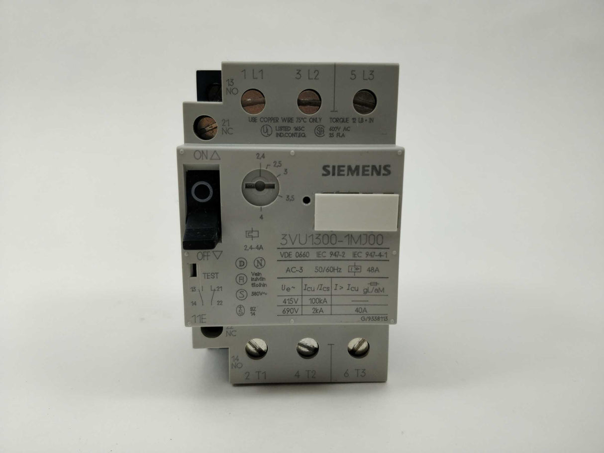 Siemens 3VU1300-1MJ00 CIRCUIT-BREAKER FOR MOTOR. 2.4-4A