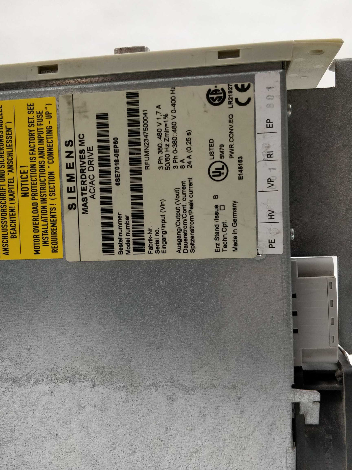 Siemens 6SE7018-0EP50 Mastedrives MC *Spareparts* Condition uknown