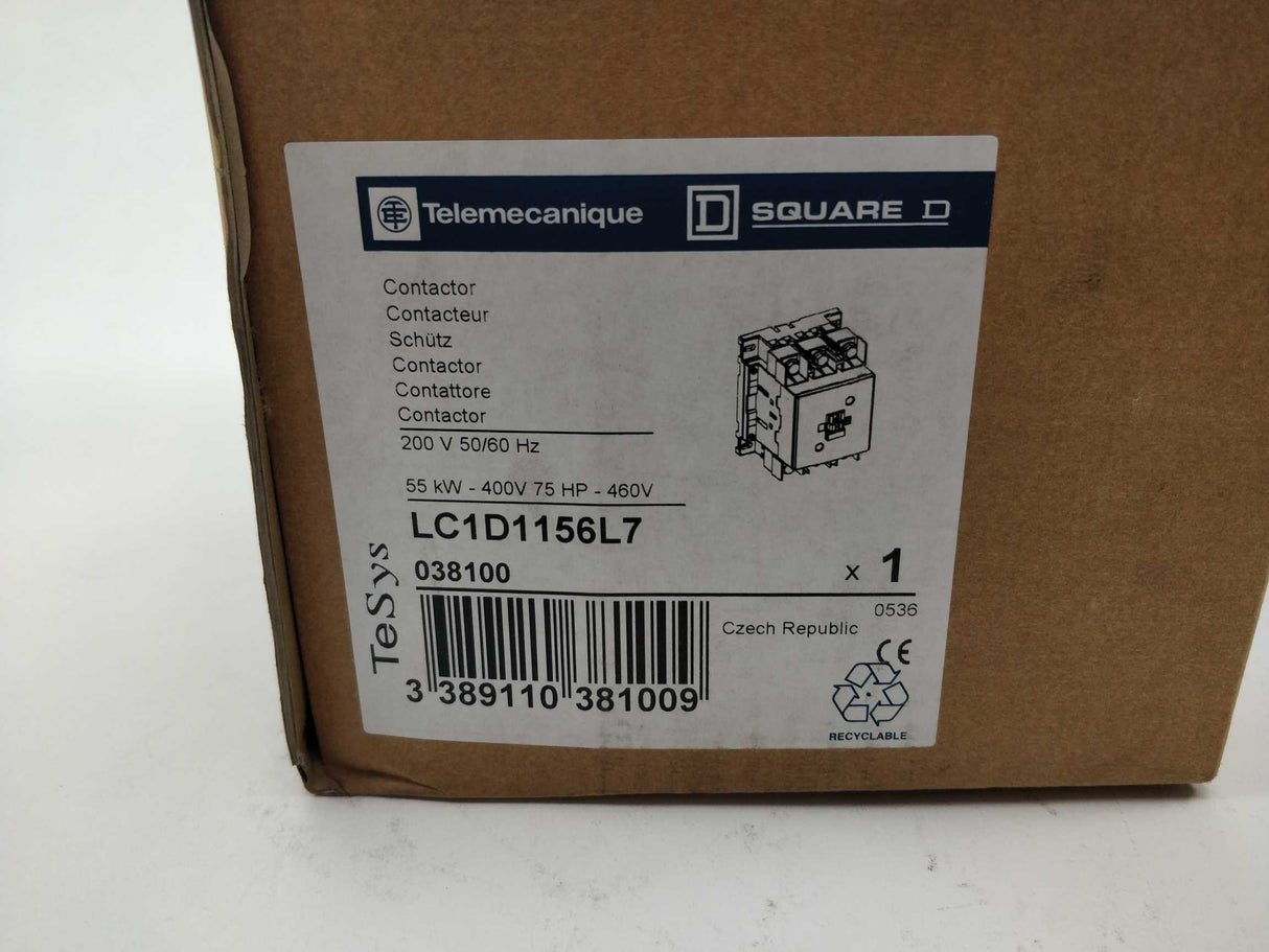 Schneider / Telemecanique LC1D1156L7 Contactor 200V 50/60Hz