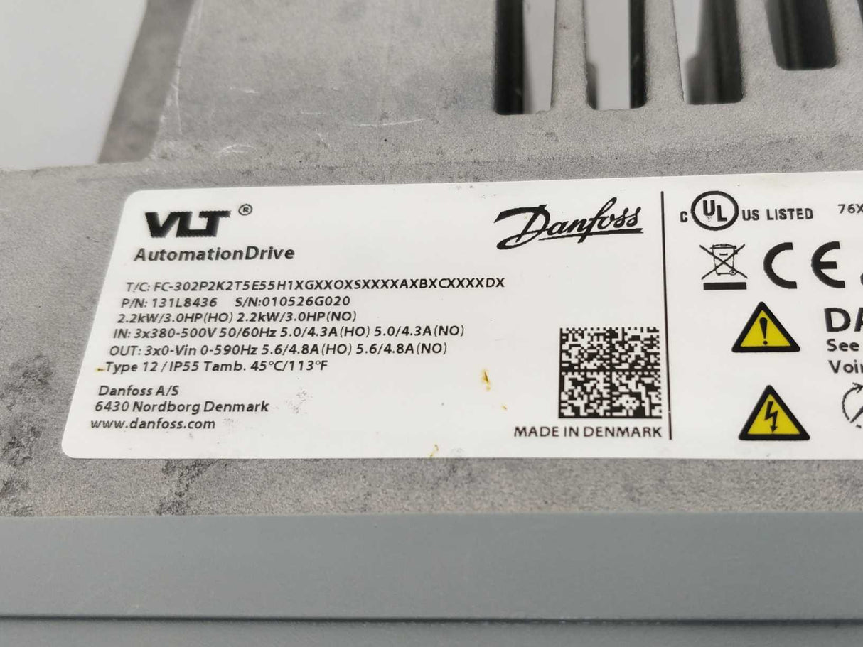 Danfoss 131L8436 FC-302P2K2T5E55H1XGXXOXSXXXXAXBXCXXXXDX