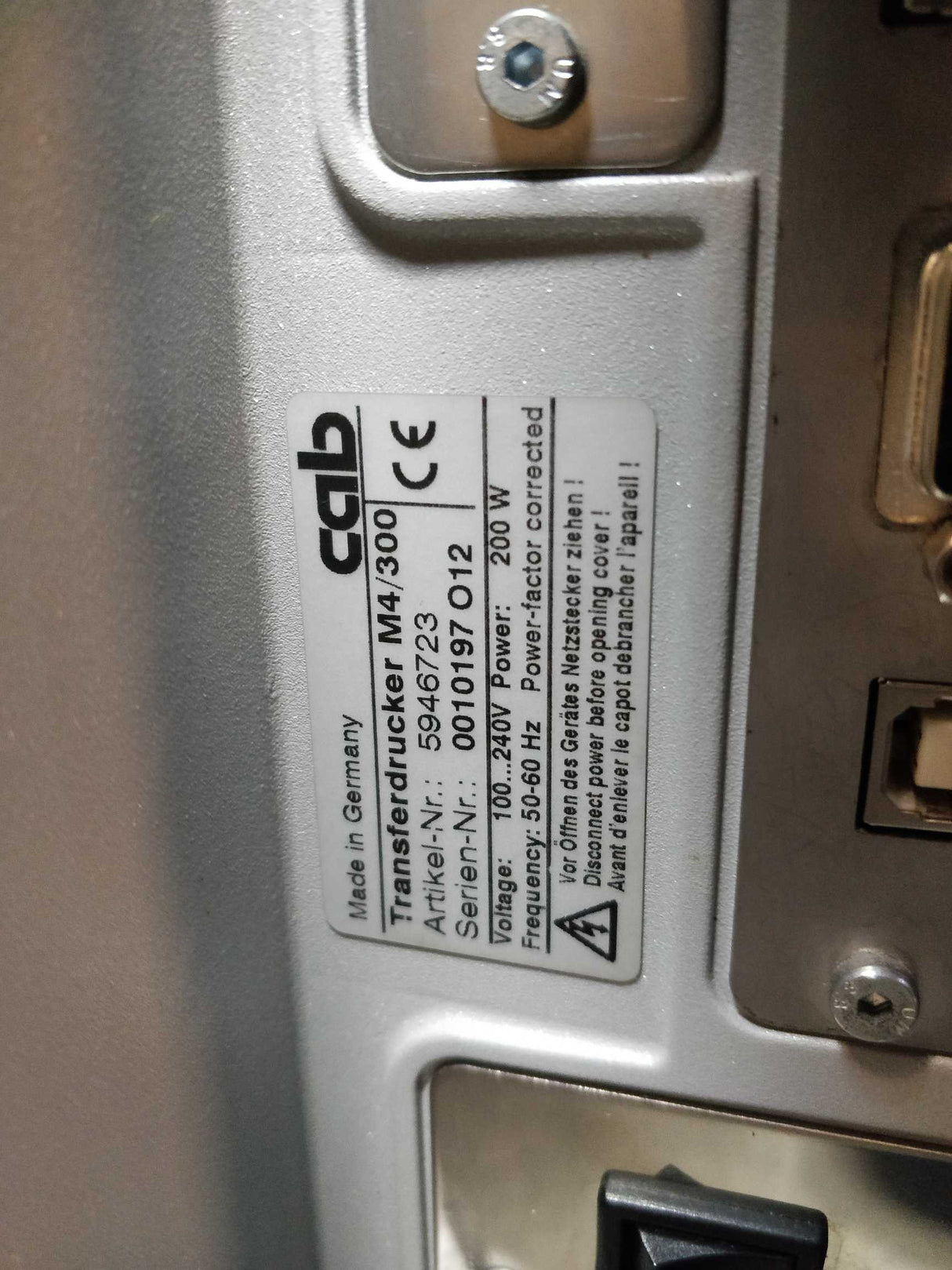 CAB 5946723 Transfer Printer M4/300, power up